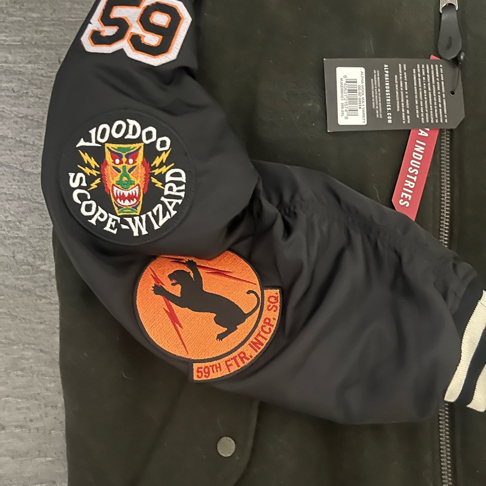 Alpha Industries Olive and Black Varsity Jacket - Picture 2 of 8